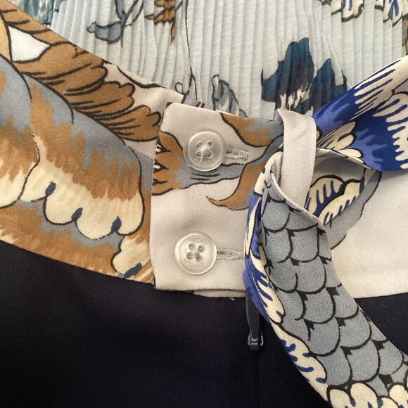 Tory Burch Margaret Blue Floral Plaid Silk Patchwork Pleated Midi Dress 14 - Picture 9 of 12